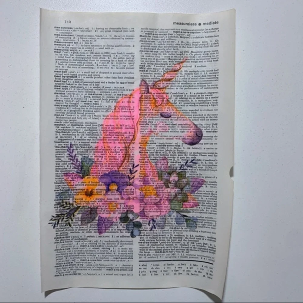 Pink Unicorn Dictionary Art Print, Vintage Dictionary Print
